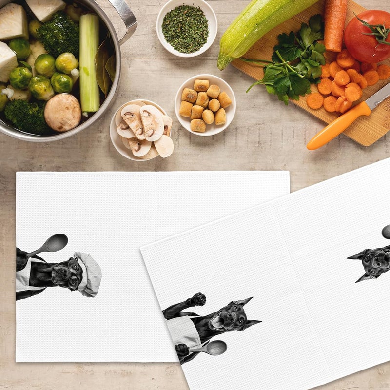 Mcehtle Funny Doberman Kitchen Towels Set of 2, Dog Kitchen Accessories, Dog Chef Gift Hand Towel, Gifts for Dogs Mom Lovers Women, Dining Room Decorative Tea Towel Dish Towels 16x24 Inch - Image 5